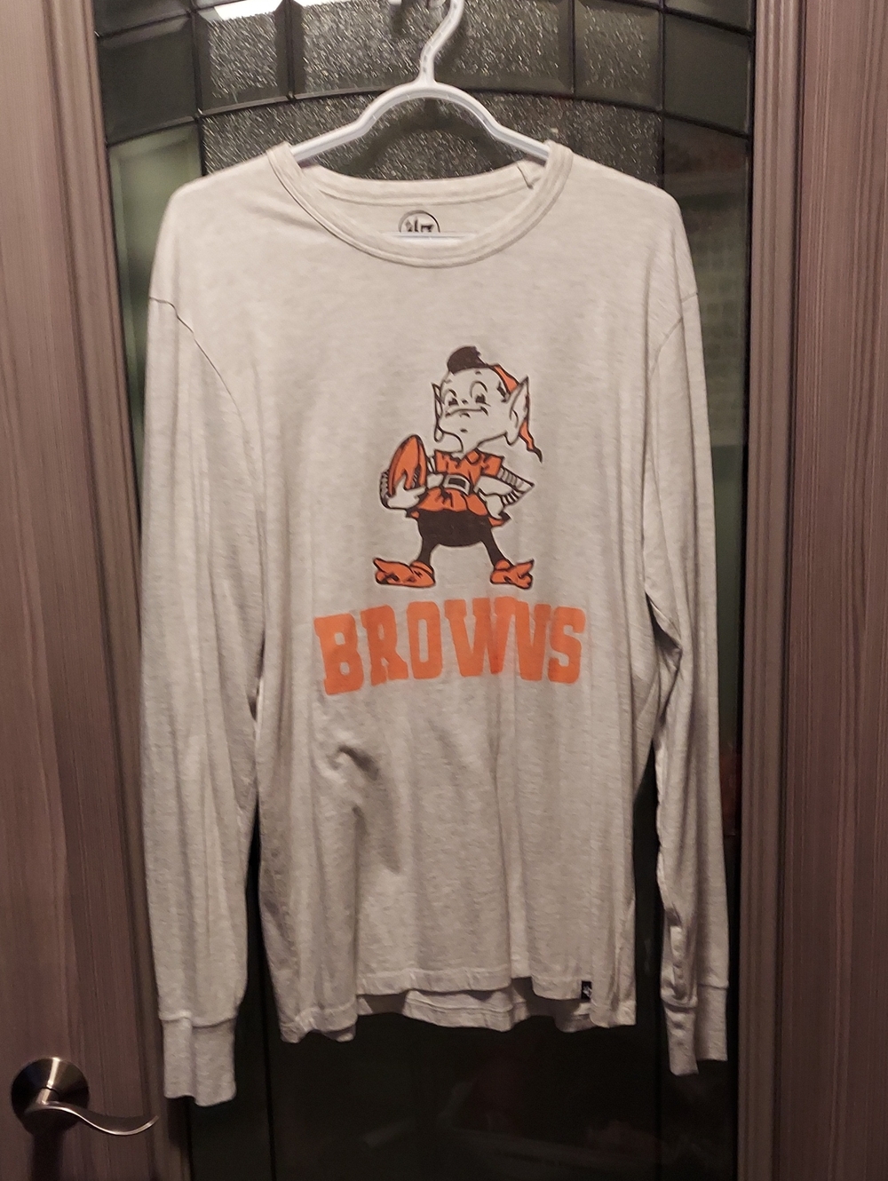 '47 Men's Cleveland Browns Long Sleeve Tee - Light Gray / Orange